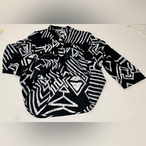 1990s Vintage KATHY CHE Black & White Double Breast Pocket Button Down Top - Picture 8 of 16